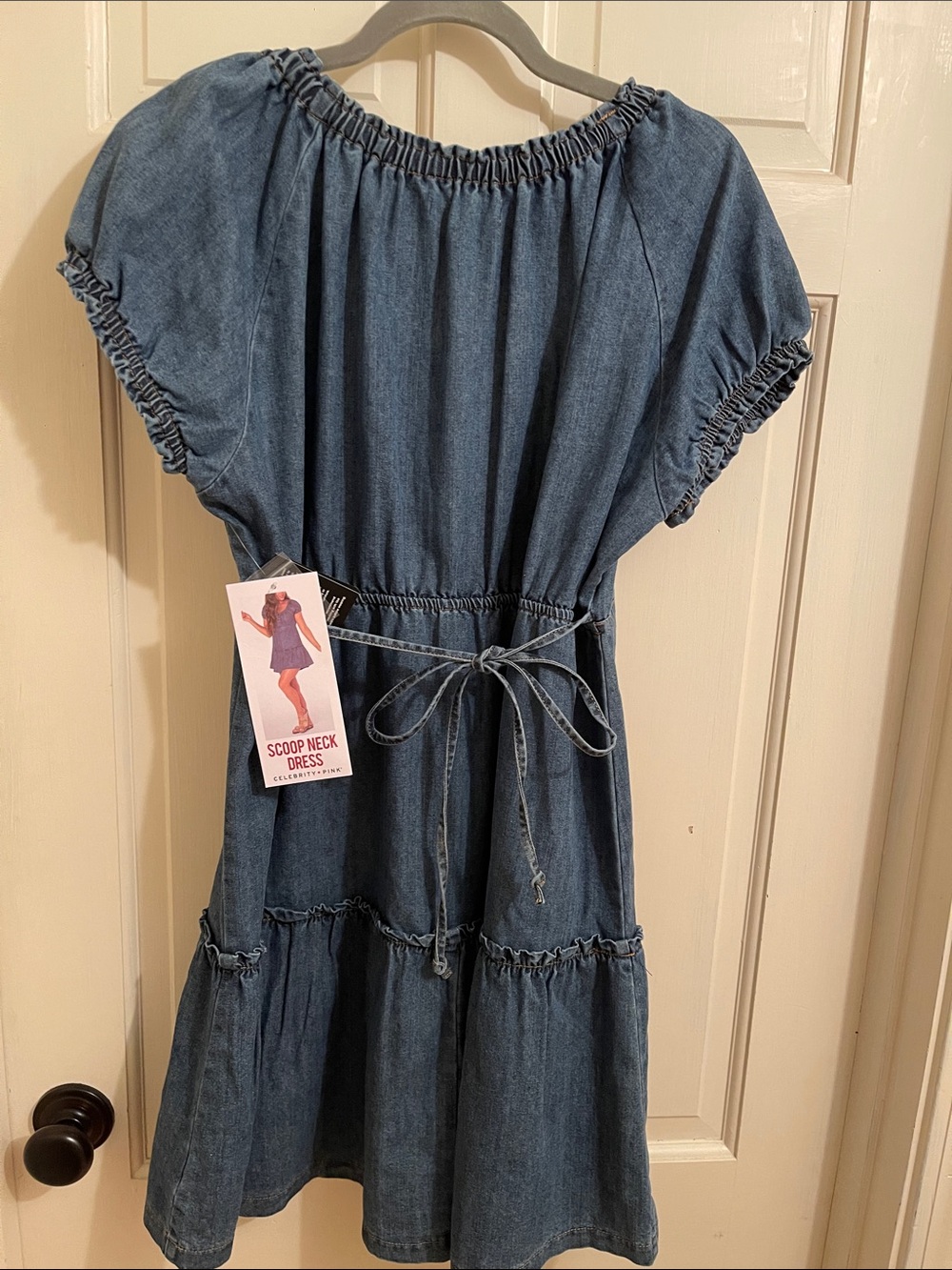 Celebrity Pink Denim Peasant Dress - Blue - Picture 4 of 4